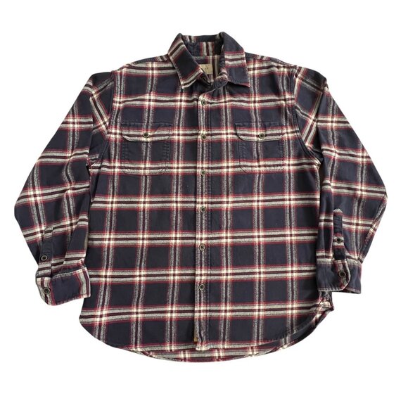 Jachs Flannel Button Up Shirt Size L Pockets Casual Heavy Plaid Blue Red Outdoor - Picture 2 of 11